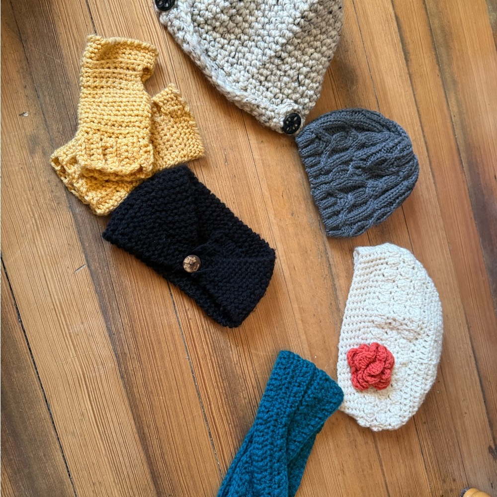 Handmade Crochet Winter Bundle — Hats, Headbands & Fingerless Gloves — Boho set